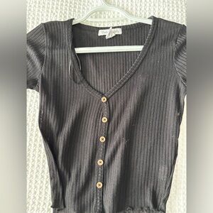 Streetwear Society Black Ribbed Button-Down Shirt
